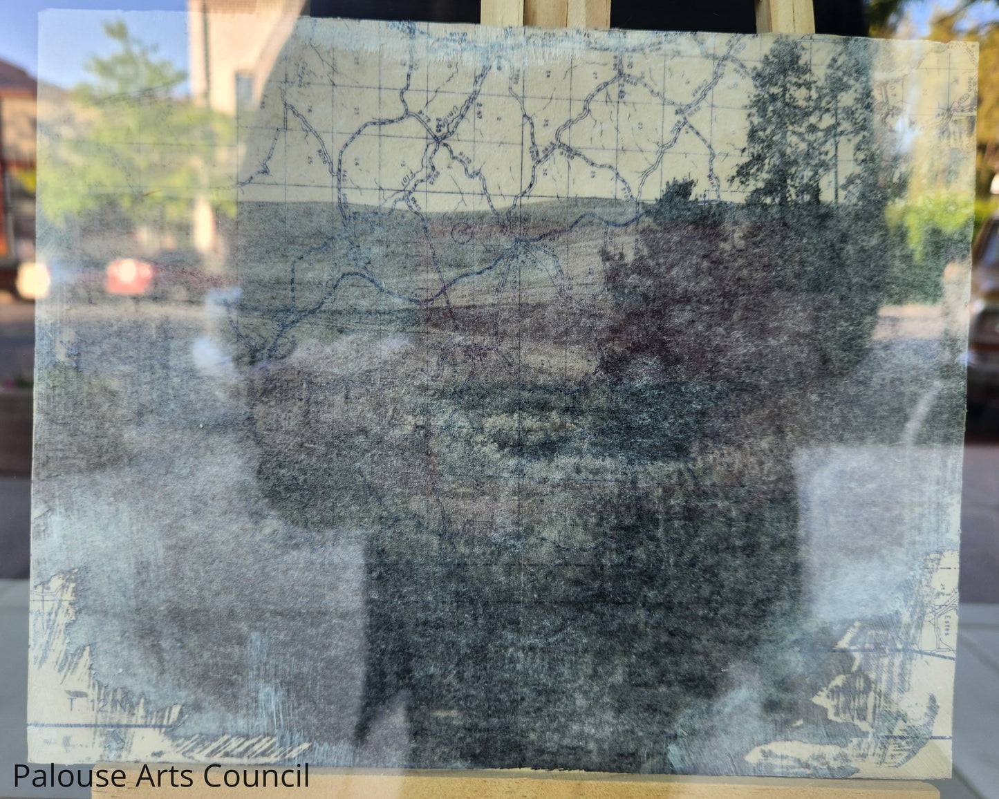 Ghost dwellings of Whitman County #3 - Emily Akin - 35mm photographic transfer, acrylic medium, salvaged map, wood panel
