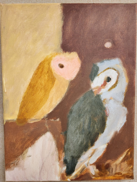 Two Owls - Jeanne Fulfs - Oil paint on canvas