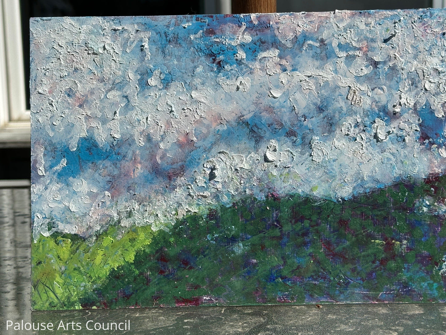 A Place to Relax - Karen Bender Peltier - Gessoed Masonite Board, Sennelier Oil Pastels Stick, sprayed fixative for finish.
Surface can be delicate to the touch.