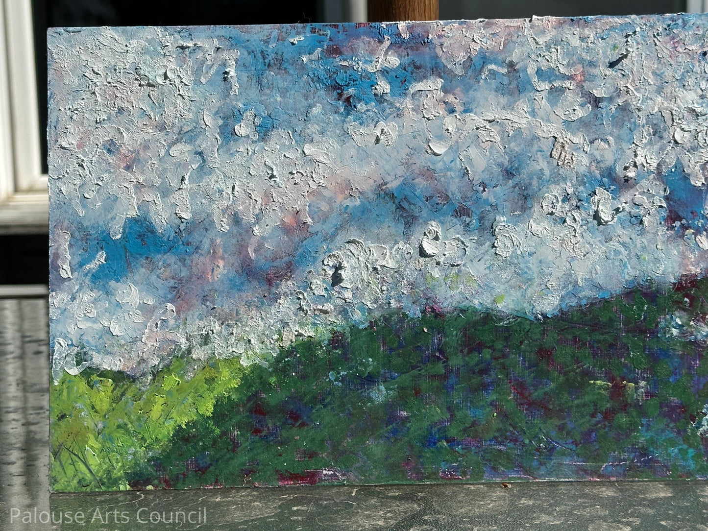 A Place to Relax - Karen Bender Peltier - Gessoed Masonite Board, Sennelier Oil Pastels Stick, sprayed fixative for finish.
Surface can be delicate to the touch.