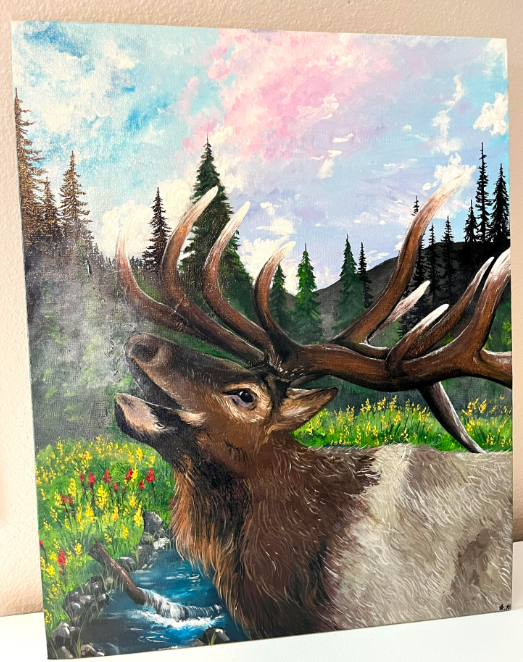 Bull Elk - Rielee Emma Renne - Canvas Board & Acrylic