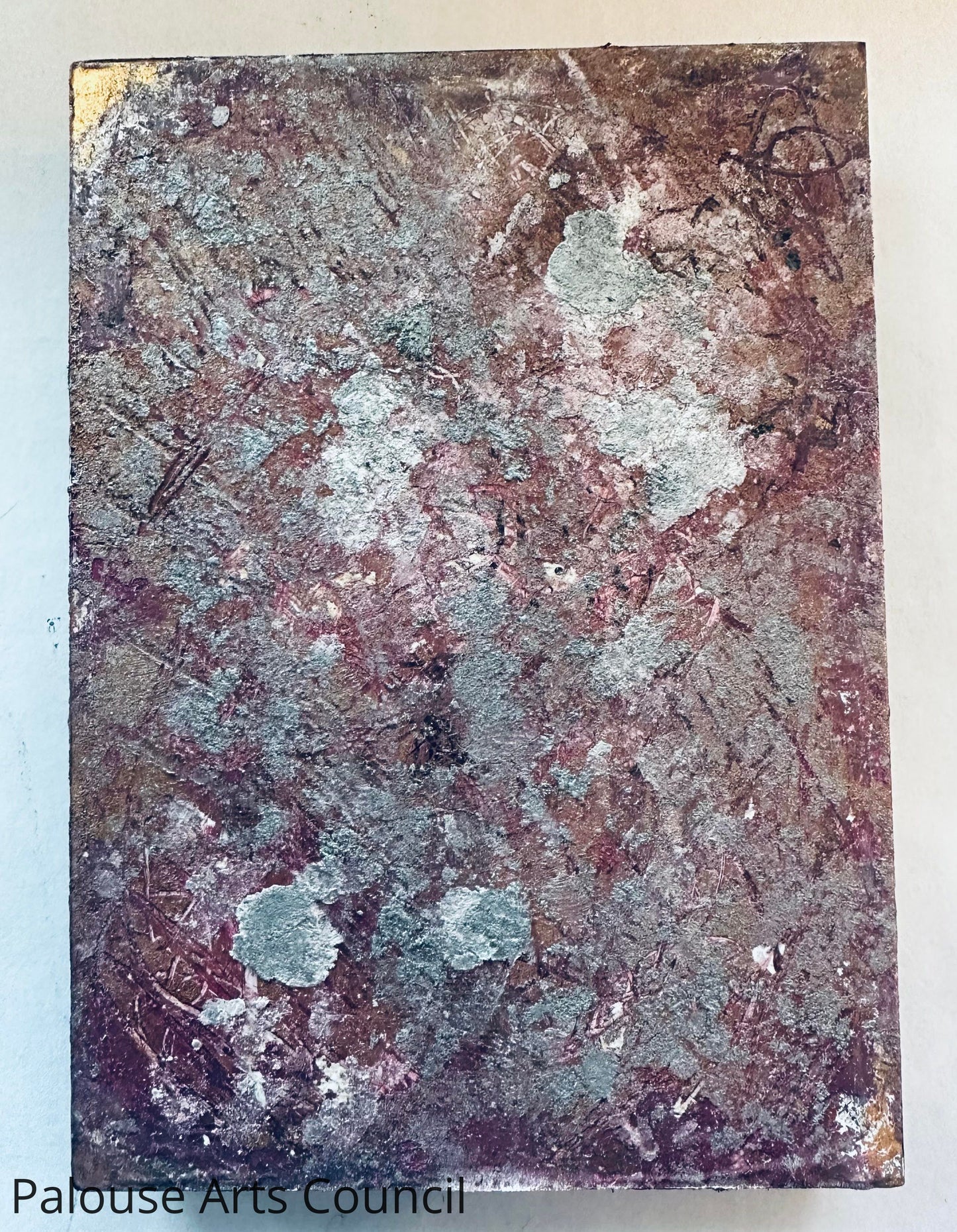 Geo gold - Karen Bender Peltier - Pastel oil stick on recycle art piece