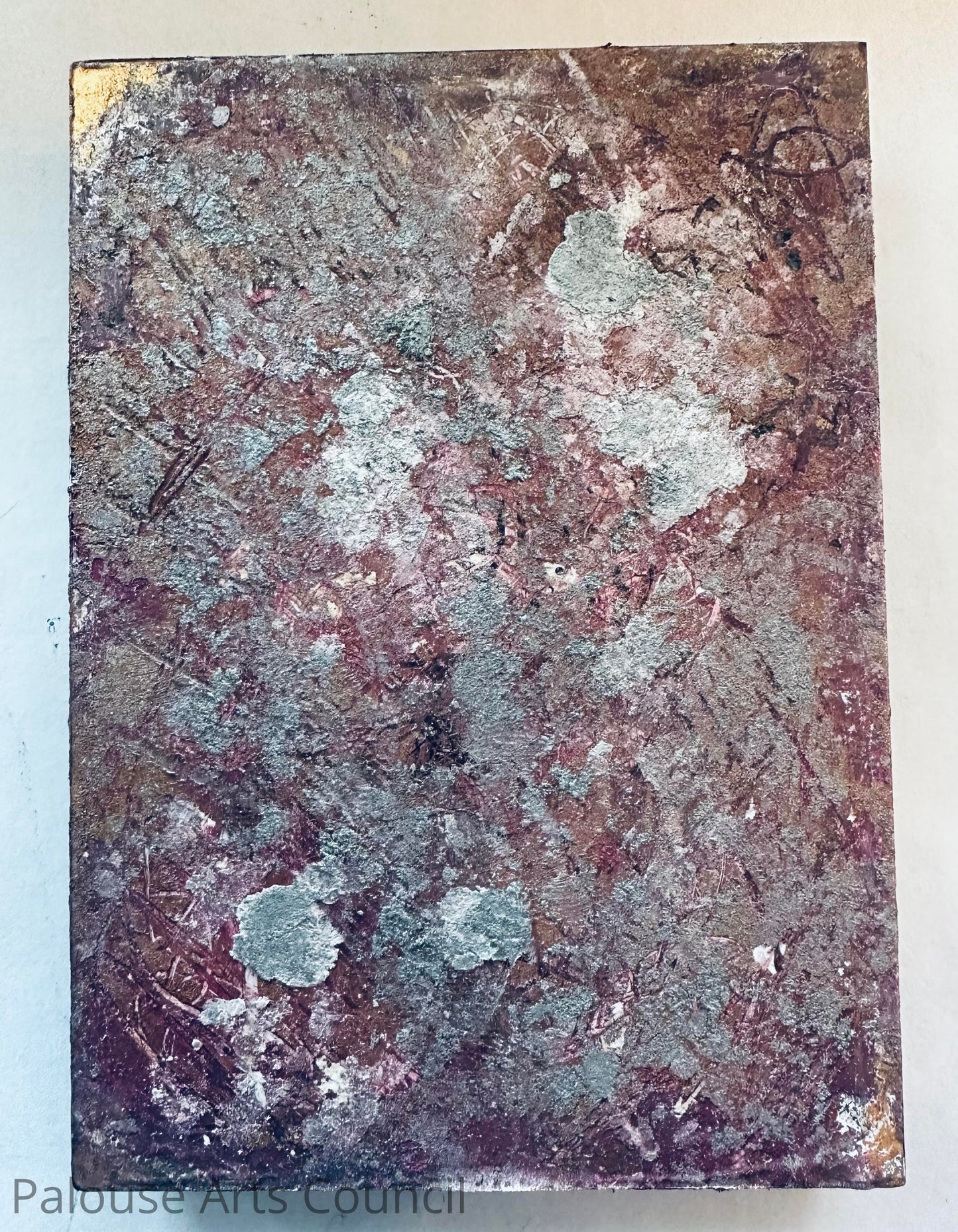 Geo gold - Karen Bender Peltier - Pastel oil stick on recycle art piece