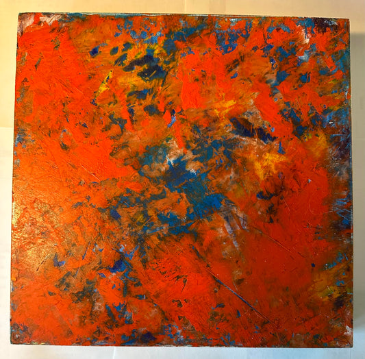 Orange on Blue - Karen Bender Peltier - Pastel oil stick on masonite board