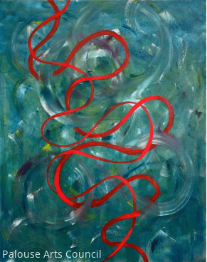 Water and Red Ribbon - Olivia Pham - Oil and Canvas