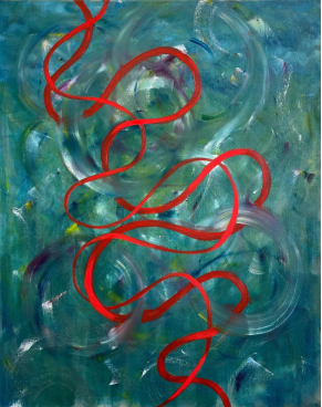 Water and Red Ribbon - Olivia Pham - Oil and Canvas