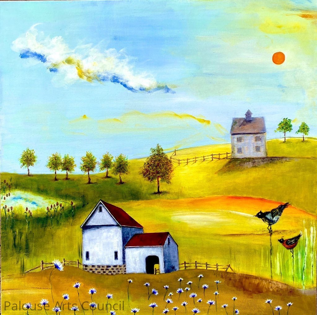 Barns with a pond