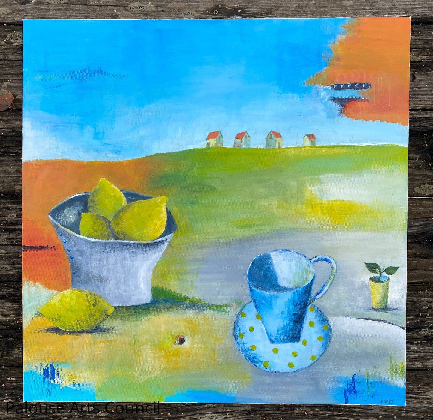 Still Life with Lemons in Whimsical Landscape