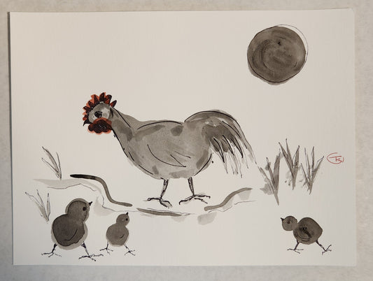 2024 Chicken Series #6 - Tina Ochs - Sumi Ink