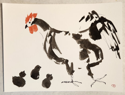 2024 Chicken Series #17 - Tina Ochs - Sumi Ink