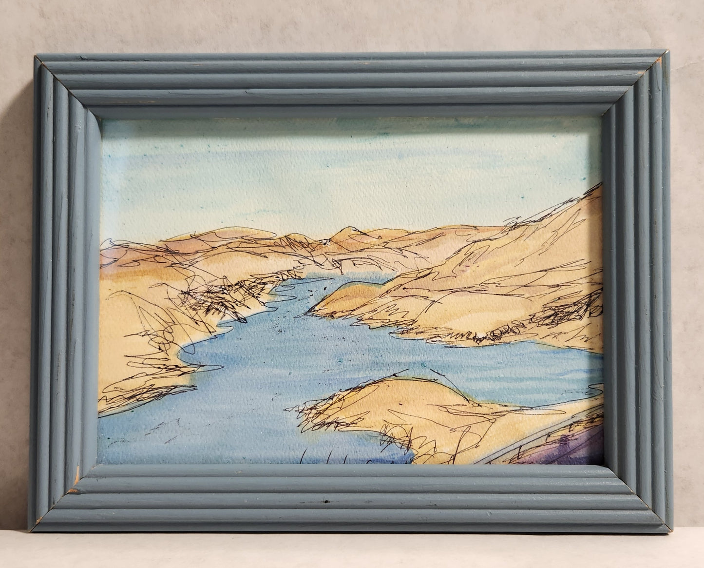 Oxbow Reservoir - Holiday Series - Kasiah Sword - Ink and acrylic on Watercolor paper framed