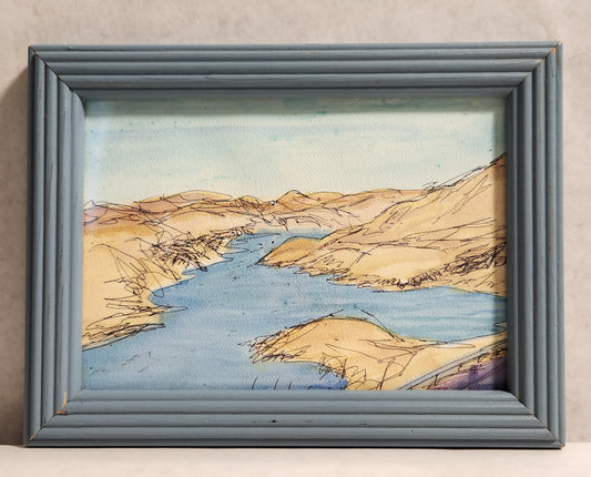 Oxbow Reservoir - Holiday Series - Kasiah Sword - Ink and acrylic on Watercolor paper framed