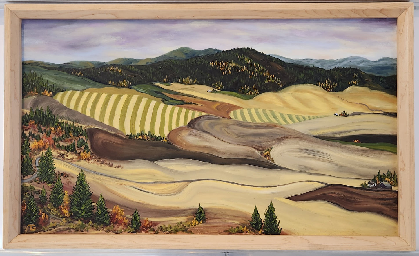 Striped fields above Farmington - Tom Groesbeck - Oil on birch panel