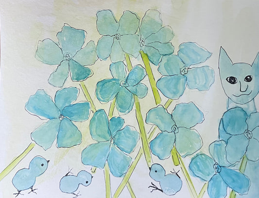 Cat, Chicks and Flowers #1