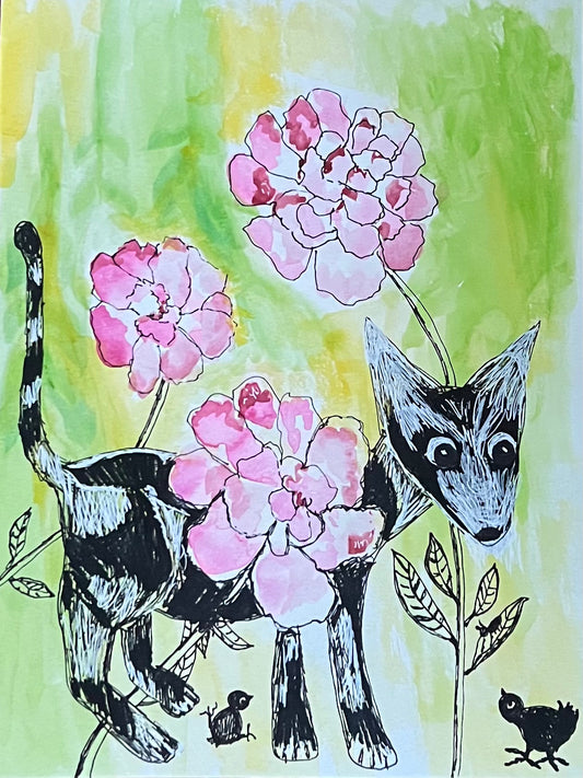 Cat, Chicks and Flowers #2