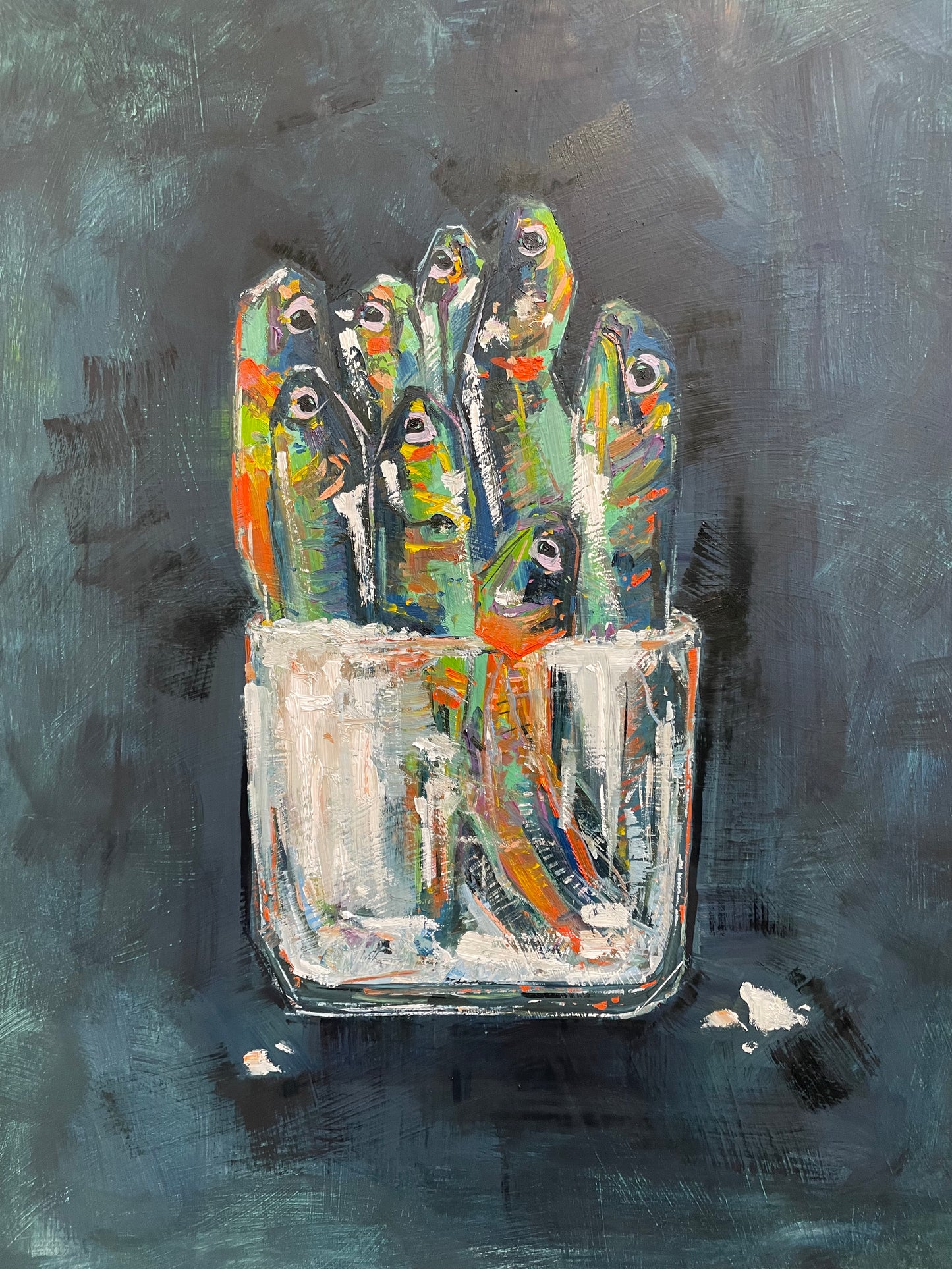 Sardines in cup - Olivia Pham - Oil on wood